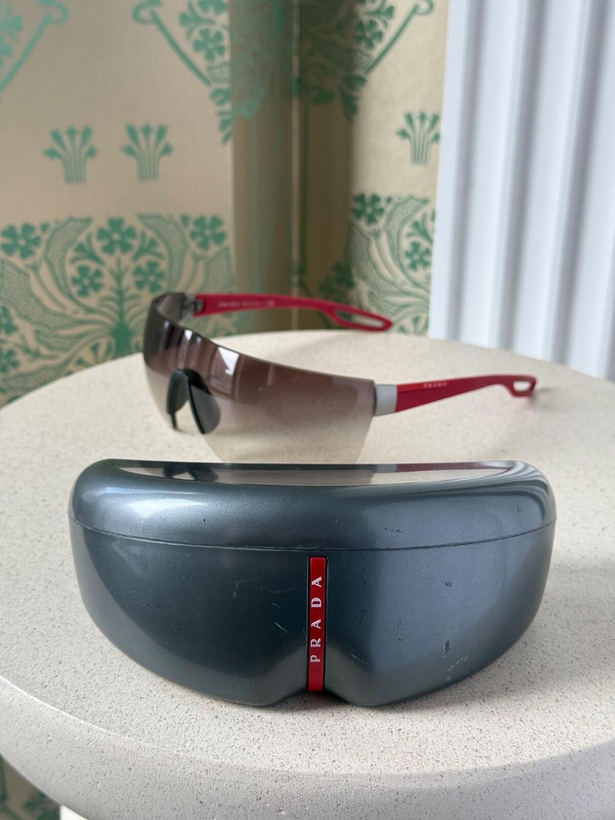 Vintage Prada Sport Red Linea Rossa Shield Mask Sunglasses SPS01Q