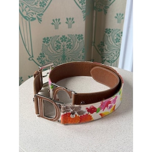 2005 Dior by John Galliano Floral Canvas Leather Belt Size 80 CD