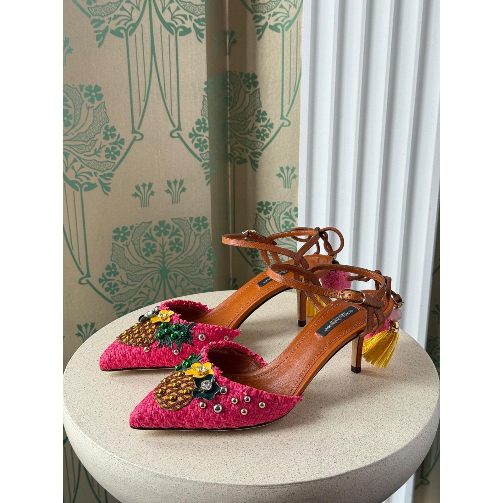 Dolce & Gabbana Shoes Pink Pineapple Bellucci Kitten Heels Size