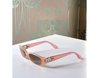 Vintage Gucci Sonnenbrille 2000er Jahre GG Bambus Logo Transparent Pfirsich & Rot Sonnenbrille authentisch