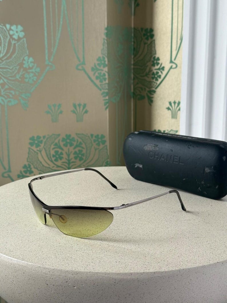 Vintage Chanel Schild Maske Grün Silber Licht Sonnenbrille 4042 Bild 1