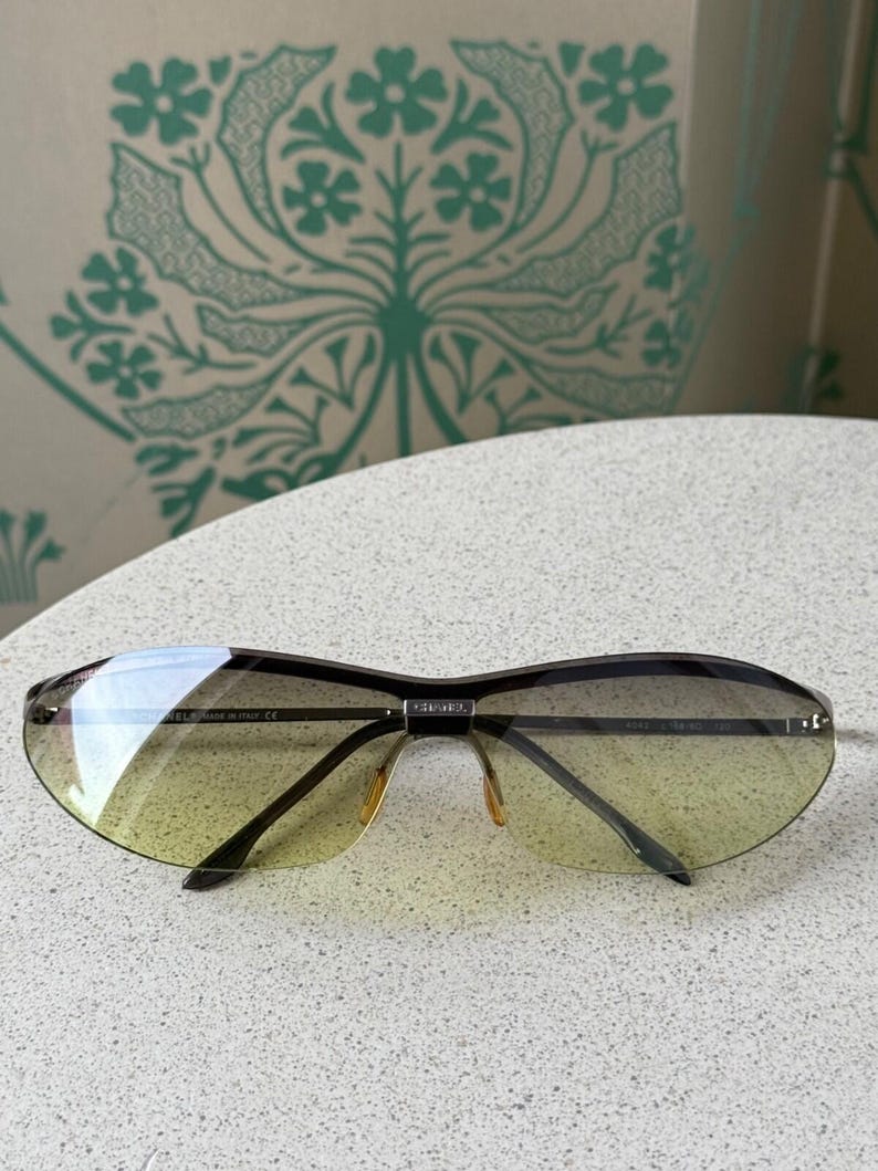 Vintage Chanel Schild Maske Grün Silber Licht Sonnenbrille 4042 Bild 4