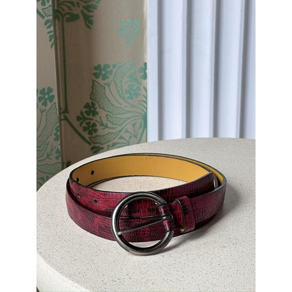 1999 MIU MIU Logo Red Reptile Leather Belt Womens Size: 75/30 Vintage Authentic