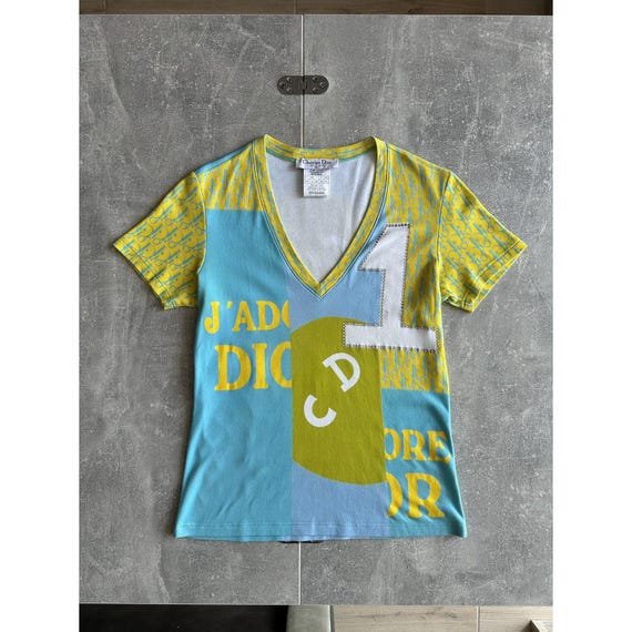 S/S 2005 Dior by John Galliano Runway Multiple Logo T-shirt Blue