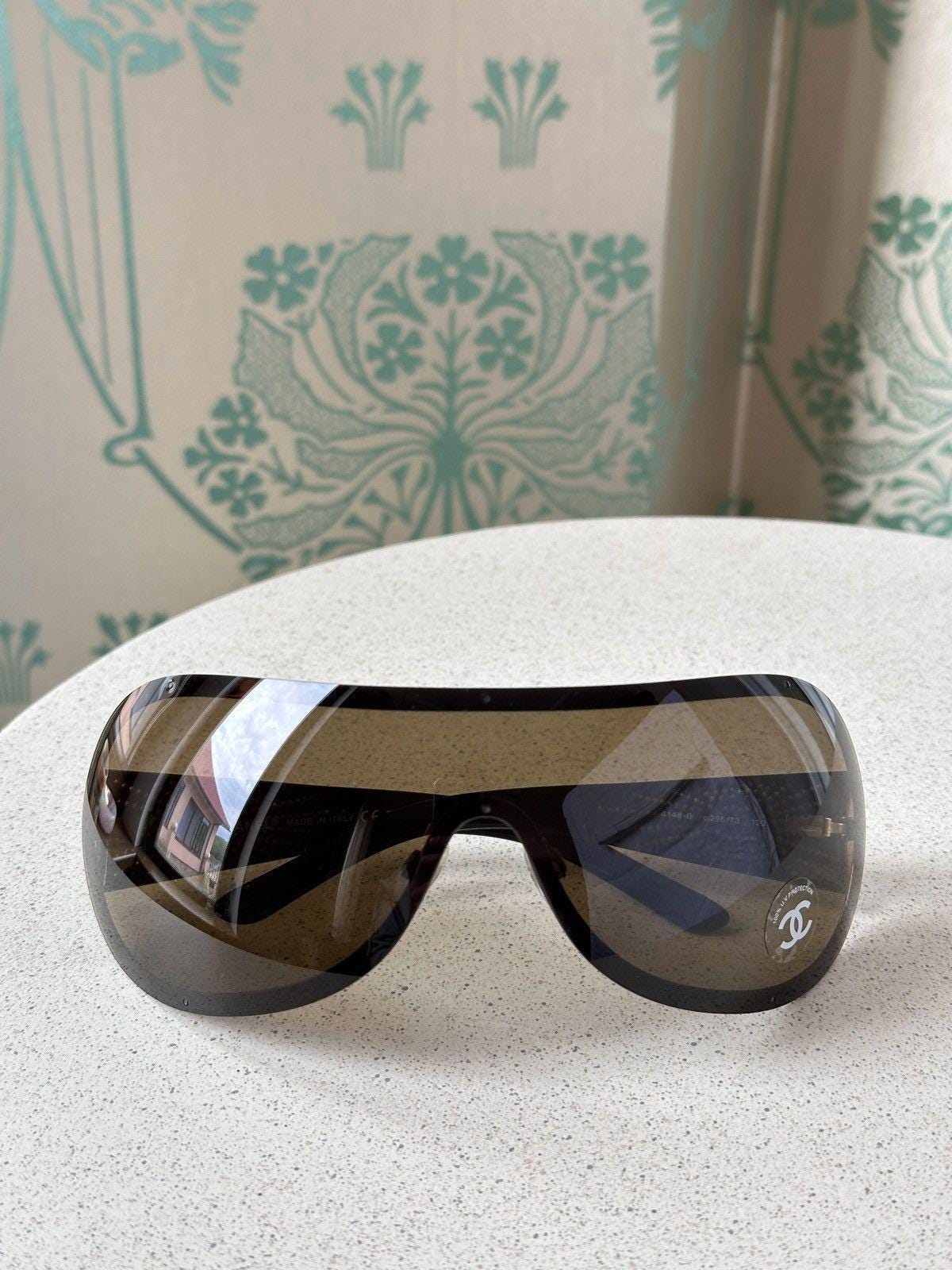 Vintage Chanel Shield Mask Sunglasses With Rhinestones CC Logo