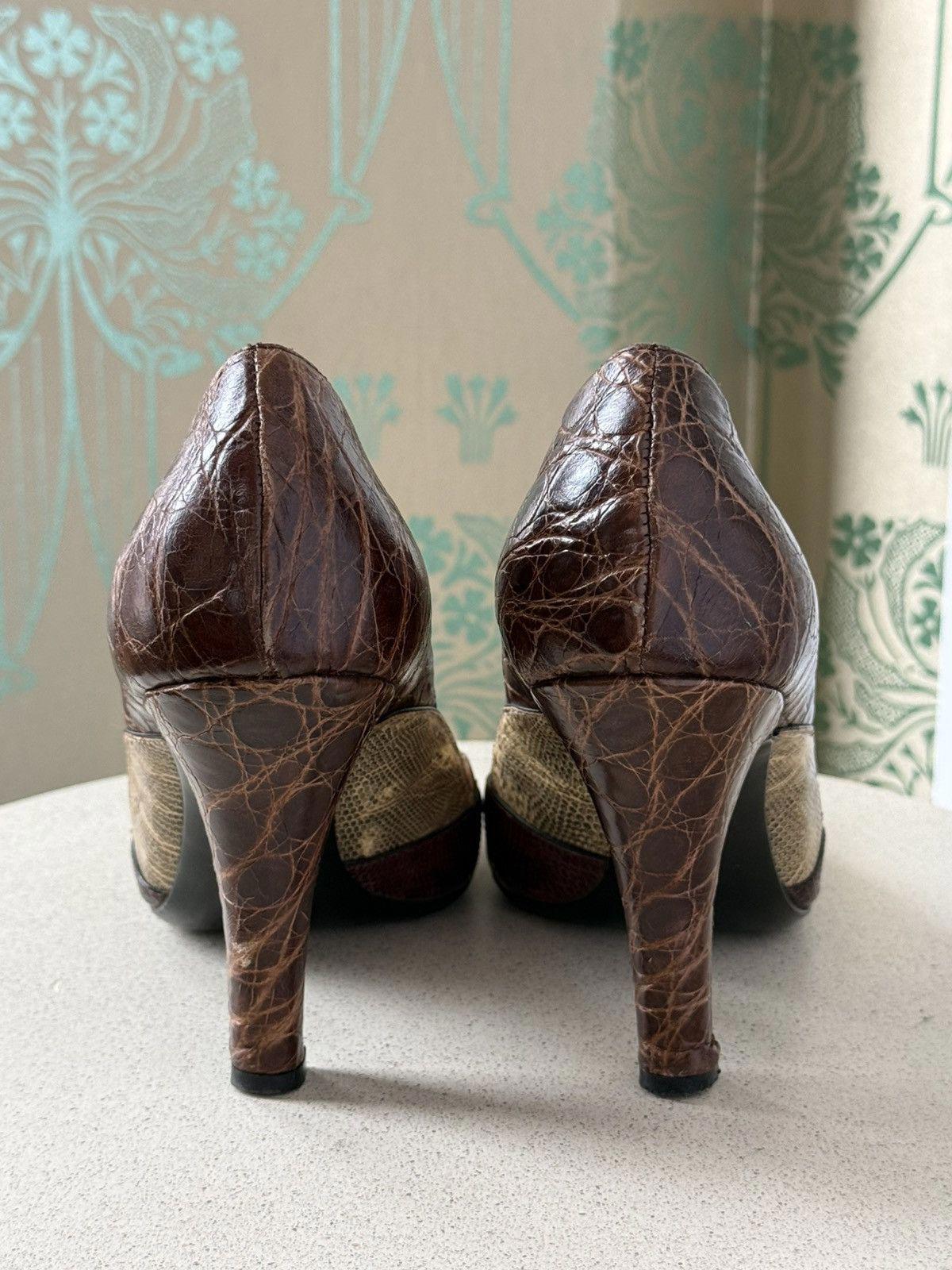 Vintage Prada Burgundy Brown Reptile Embossed Leather Pumps Heels