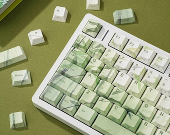Bamboo Forest Double-Shot Keycap Set, Dye-Sub + Double-Shot PBT Cherry Profile 130 Keys, Top & Side Shine-Through