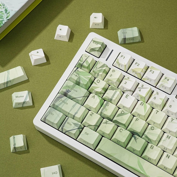 Bamboo Forest Double-Shot Keycap Set, Dye-Sub + Double-Shot PBT Cherry Profile 130 Keys, Top & Side Shine-Through