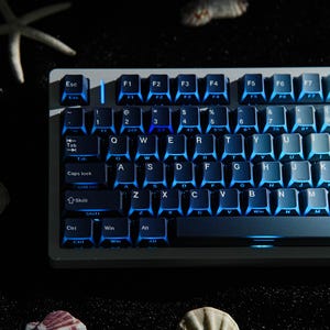 Ocean Heart Faceted Shine-Through PBT Keycap Set, Dual-Legend Cherry Profile Keycaps, Blue Mechanical Keyboard Accessory