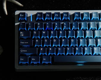 Ocean Heart Faceted Shine-Through PBT Keycap Set, Dual-Legend Cherry Profile Keycaps, Blue Mechanical Keyboard Accessory