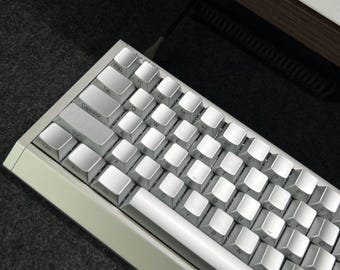 Metallic Silver Side-Print Shine-Through Keycap Set, OEM Profile PBT Keycaps,