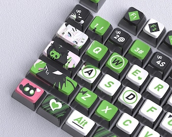 Green Artemisia Devil Keycap Set, SA Profile 119 Keys 4-Side Shine-Through PBT, Gothic Theme Dye-Sublimated for Mechanical Keyboard