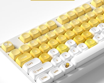 Little Bee Theme Keycap Set, 121 Keys 5-Side Dye-Sublimated PBT MOA Profile, Cute Insect Design for Mechanical Keyboard
