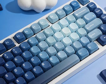 Ocean Heart Keycap Set | MOA Profile | 130 Keys PBT Dye-Sublimated | Ocean Blue Mechanical Keyboard Keycaps | Cute Aesthetic Keycap Set