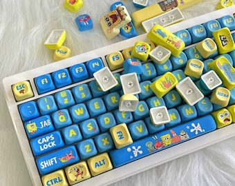 SpongeBob SquarePants Keycap Set,  PBT & MOA Profile ,129/135 Pcs, Anime Cartoon Keycaps for Mechanical Keyboard, Nostalgia Gaming Gift