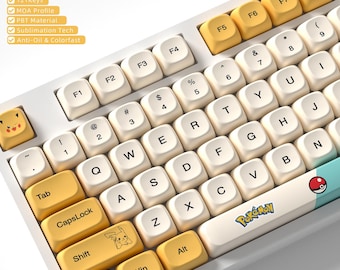 Pikachu Theme MOA Keycap Set | PBT 5-Side Dye-Sublimated | 121 Keys | Mechanical Keyboard