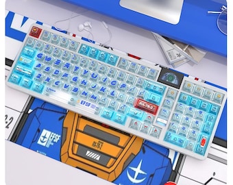 Gundam Color-Blocked PC Transparent Keycap Set | UV Printed | 5-Side Shine-Through | Cherry Profile | 133 Keys