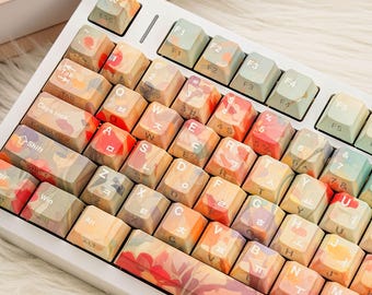 Ghibli Garden Double-Shot Keycap Set, Dye-Sub + Double-Shot PBT Cherry Profile 130 Keys, Top & Side Shine-Through, Gift for Game Lover.