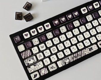 Anime Keycap Set, Black & White Dye-Sub PBT, XDA Profile-119 Keys