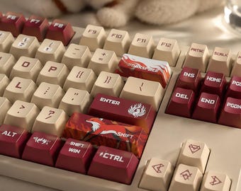 Nine-Tailed Fox Keycap Set, Kitsune Theme Dye-Sublimated PBT Cherry Profile 132 Keys,Compact Layout Mechanical Keyboard,