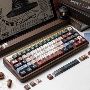 Vintage Magic Academy PBT Keycap Set, Cherry Profile Mechanical Keyboard Keycaps, Fantasy Wizard Theme Desk Setup Accessory