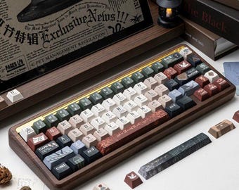 Vintage Magic Academy PBT Keycap Set, Cherry Profile Mechanical Keyboard Keycaps, Fantasy Wizard Theme Desk Setup Accessory