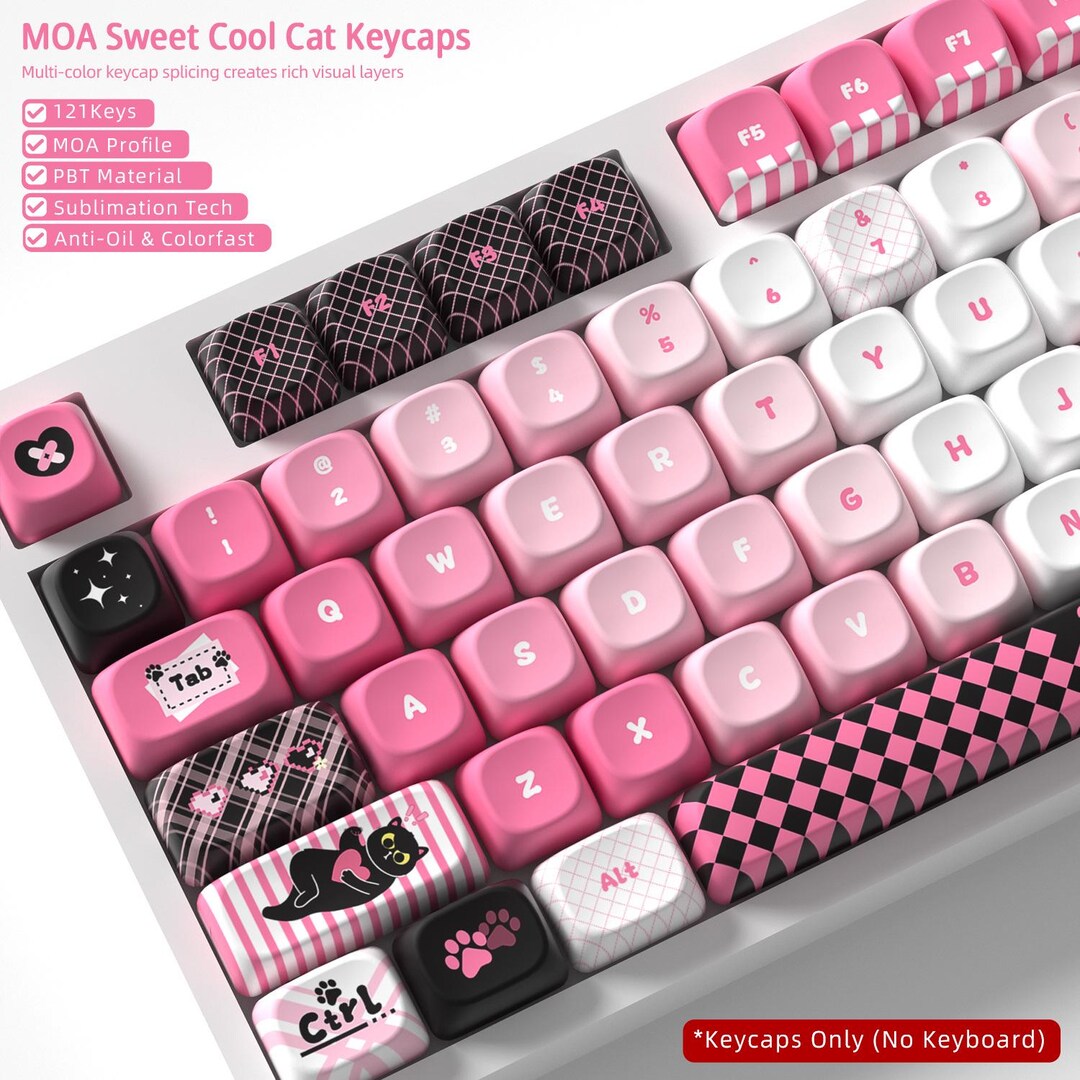Sweet Cool Cat MOA Keycap Set | PBT 5-side Dye-sublimated | 121 Keys ...