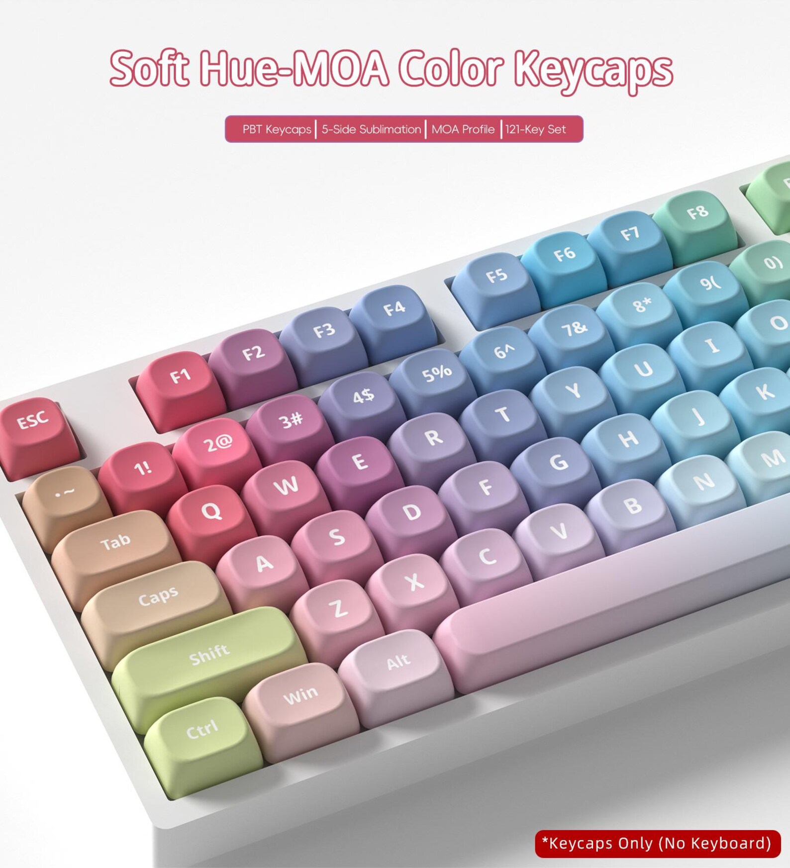 Pastel Color Keycap MOA Set, 121 Keys 5-side Dye-sublimated PBT, Soft ...