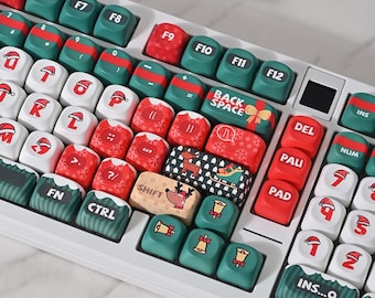 Santa Hat Vibe Keycap Set, 129 Keys 5-Side Dye-Sublimated PBT, MOA Profile for Mechanical Keyboard, Festive Christmas Theme Keycaps