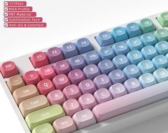 Pastel Color Keycap MOA Set, 121 Keys 5-Side Dye-Sublimated PBT, Soft Gradient Theme for Mechanical Keyboard