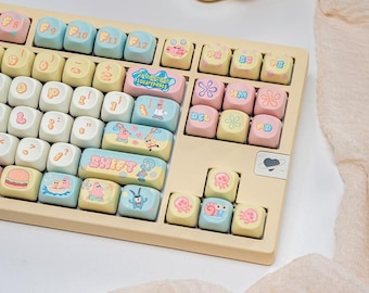 Patrick Star SpongeBob Keycap Set, 131 Keys MOA Profile 5-Side Dye-Sublimated PBT, Cute Cartoon Theme for Mechanical Keyboard