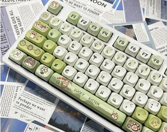 Lucky Cat PBT Keycap Set, MOA Profile, Animal Theme,