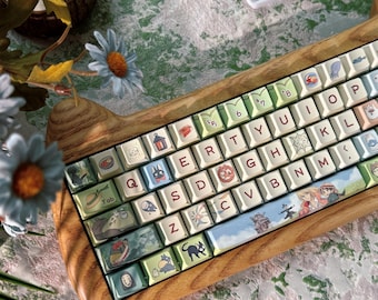 Studio Ghibli Forest Green PBT Dye-Sublimated, Cute Gift for Gamer, Full Keycap Set,Handmade for Mechanical Keyboards  MX & MX Style