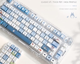 Totoro Keycap Set, 5-Sided Dye-Sublimated PBT Keycaps, MOA Profile Cute Anime Design for Mechanical Keyboard, Studio Ghibli Themed