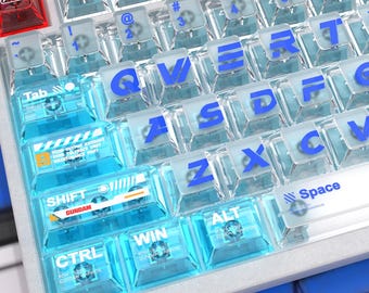 Gundam Color-Blocked PC Transparent Keycap Set, UV Printed 5-Side Shine-Through Chrry Profile,