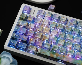 Ethereal Flora Side-Print Shine-Through Keycap Set, 130 Keys Dye-Sub + Double-Shot PBT Cherry Profile, Botanical Theme