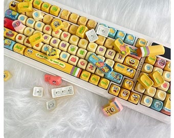 SpongeBob Keycap Set,MOA or Cherry, 129/135 Keys, PBT Keycaps for Mechanical Keyboard, Anime Cartoon Keycaps, Nostalgia Gaming/Chrismas Gift