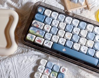 Totoro Keycap Set, 5-Sided Dye-Sublimated PBT Keycaps, MOA Profile Cute Anime Design for Mechanical Keyboard, Studio Ghibli Themed