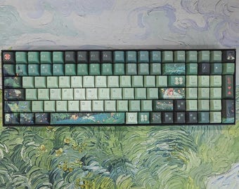 Studio Ghibli Forest Green PBT Dye-Sublimated, Cute Gift for Gamer, Custom Full Set,Handmade for Mechanical Keyboards Cherry MX & MX Style