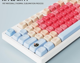 Apple Kitty Cat Keycap Set | Cute Kawaii Keyboard Keycaps | Cherry Profile PBT | Pink Aesthetic Mechanical Keyboard
