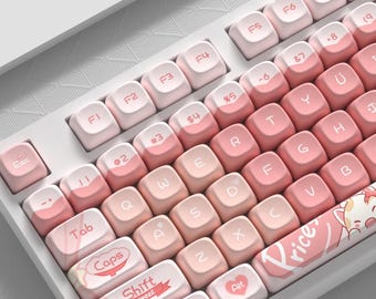 Cute Pastel Theme for Mechanical Keyboard, Kawaii Custom Keycaps,121 Keys MOA Profile Dye-Sublimated PBT Keycaps