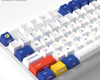 Miffy Rabbit Side-Print Shine-Through Keycap Set, 128 Keys 5-Side Dye-Sublimated PBT+PC Hybrid, Cherry Profile for Mechanical Keyboard