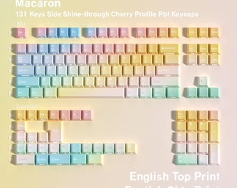 JCM Macaron Double-Shot Shine-Through Keycap Set, 130 Keys Dye-Sub + Double-Shot PBT Cherry Profile, Pastel Color for Mechanical Keyboard
