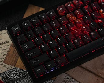 Ember Soul Double-Shot Shine-Through Keycap Set, 143 Keys Dye-Sub + Double-Shot PBT Cherry Profile, Fiery Fantasy Theme for