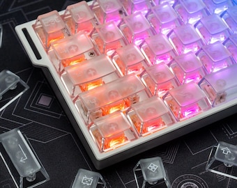 Pixel Style Frosted PC Keycap Set, Transparent Front-Legend Shine-Through Keycaps, Gaming Mechanical Keyboard Accessory