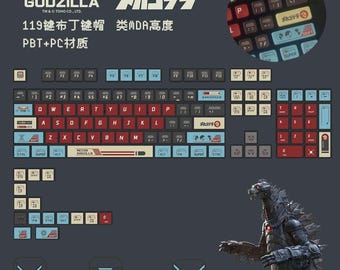 Mechagodzilla Pudding Keycap Set, 119 Keys MDA Profile PBT+PC Hybrid Dye-Sublimated, Shine-Through for Mechanical Keyboard,