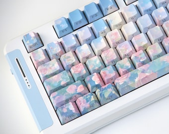 Rose Garden Oil Painting Keycap Set, 120 Keys Cherry Profile Side-Printed Shine-Through PBT, Vintage Art Floral Theme for  Custom Gift
