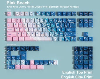 Pink Beach Double-Shot Keycaps, Side  Shine-Through,Cherry Profile 130 Keys,