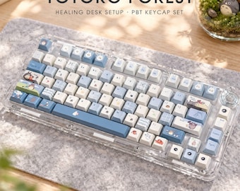 Totoro Keycap Set, 5-Sided Dye-Sublimated PBT 125 Keycaps, MOA Profile Cute Anime Design for Mechanical Keyboard, Studio Ghibli Themed