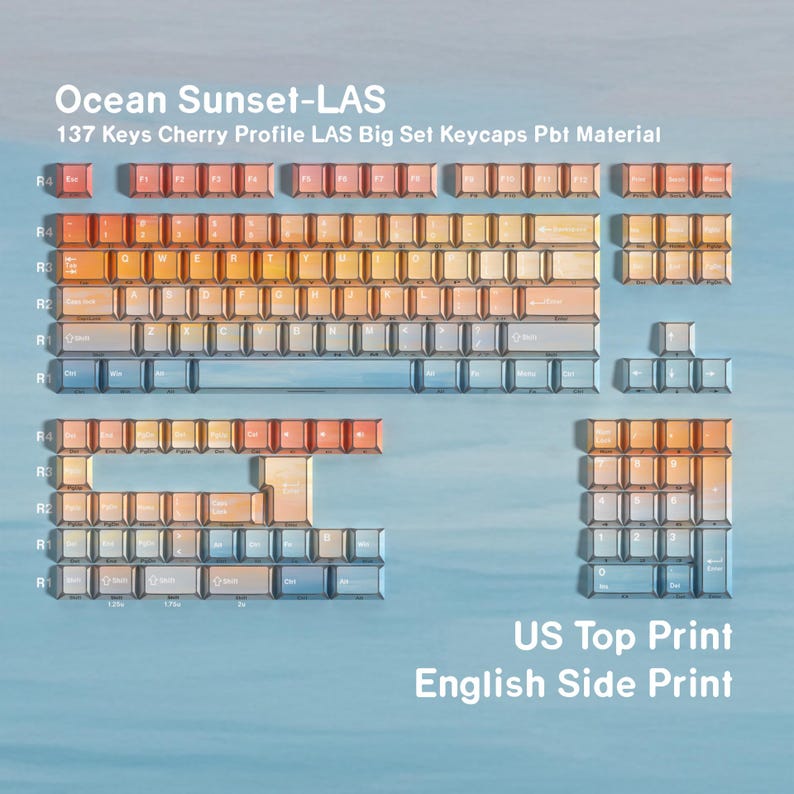 Sun Set Keycaps Sunset at Sea Angle Double-shot Shine-through Keycap Set, 137 Keys Dye ...